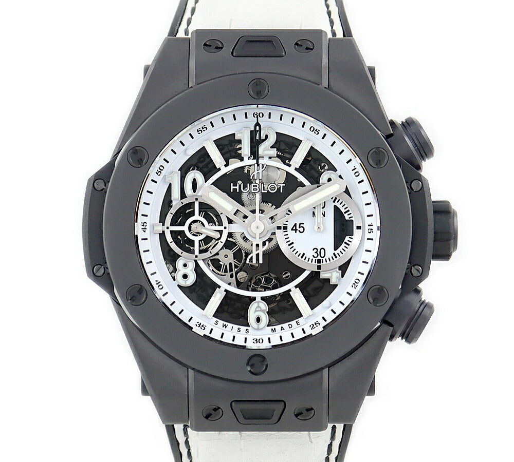 HUBLOT Ublo Big Bang Unico 411.ci.2010.lr.jpn16 Japan Limited Chronograph White In Black Skelmic Genuine Belt Genuine Bucks Men's Automatic Big Bang [6 months warranty] [Watch] [Used]