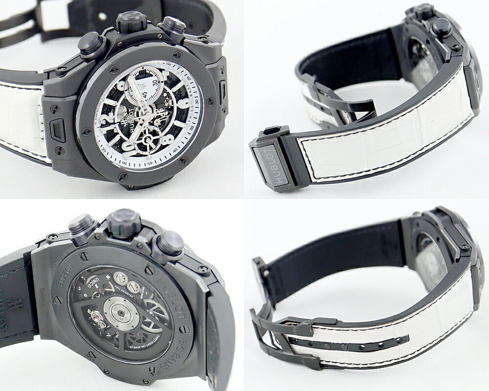 HUBLOT ウブロ ビッグバン ウニコ 411.CI.2010.LR.JPN16 日本限定 クロノグラフ 白 黒 ホワイト イン ブラック スケルトン セラミック 純正ベルト 純正尾錠 メンズ 自動巻き ビックバン 【6ヶ月保証】【腕時計】【中古】