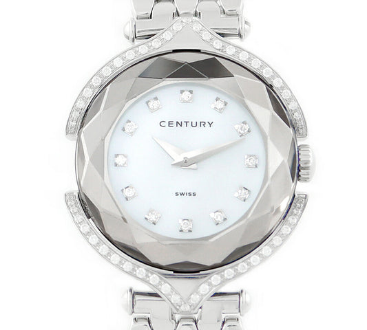 Century Century TimeGem Time Gem Affininity Full Diamond 12P Diamond Diamond Besel Cut glass SS Stainless White Shell 100m Waterproof Ladies Quartz [6 months warranty] [Watch] [Used]