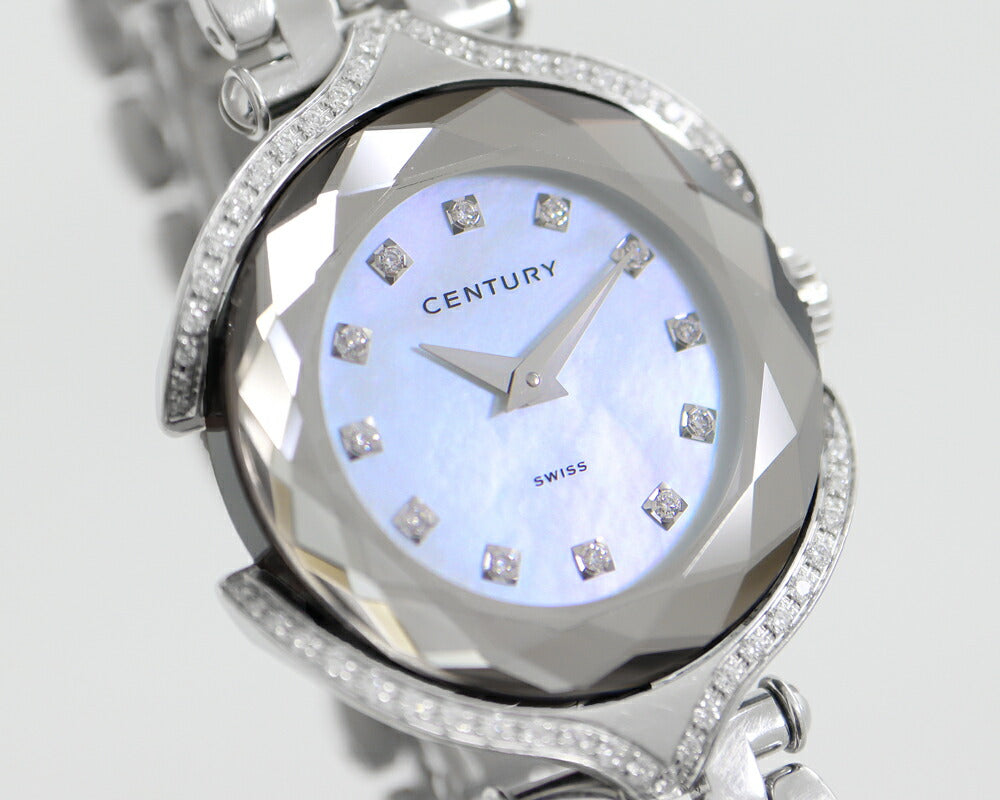 Century Century TimeGem Time Gem Affininity Full Diamond 12P Diamond Diamond Besel Cut glass SS Stainless White Shell 100m Waterproof Ladies Quartz [6 months warranty] [Watch] [Used]