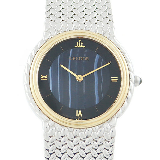 Battery replacement Seiko Seiko Couredor 5A70-0260 Blue Melow Blue Striped Menou K18YG Yellow Gold SS Stainless Steel Combination Ladies Quartz [6 months warranty] [Watch] [Used]