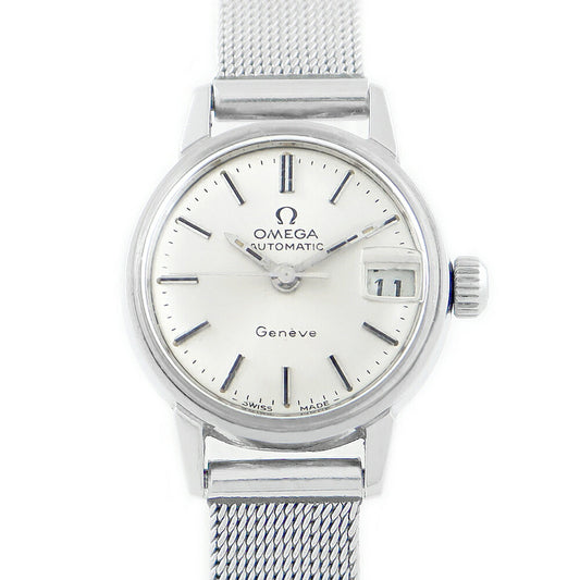 希少品 OMEGA オメガ Geneve ジュネーブ 566.002 Cal.684 デイト シルバー SS ステンレス 純正ベルト レディース 自動巻き アンティーク ヴィンテージ【腕時計】【中古】