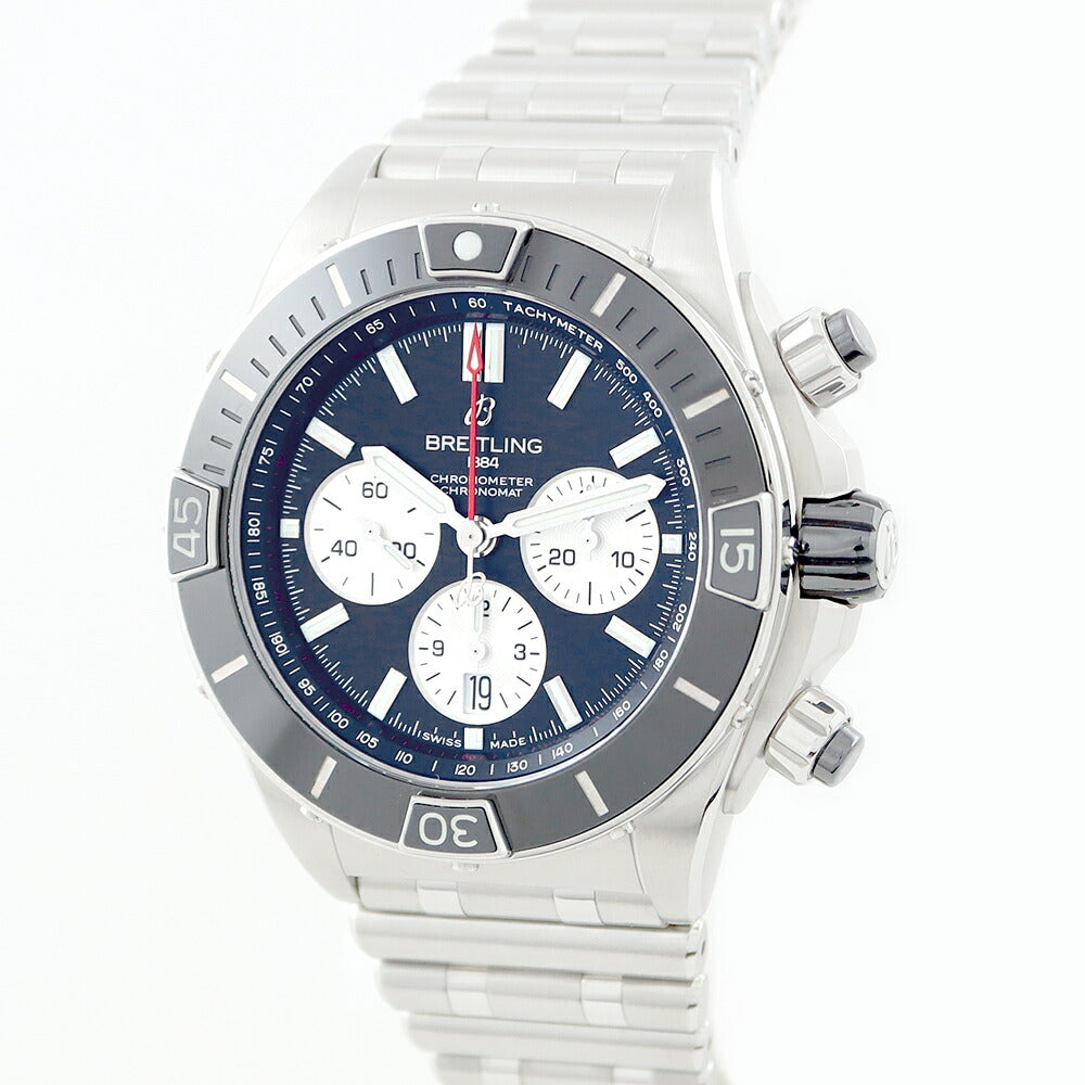 ほぼ新品 内部点検済 BREITLING スーパークロノマット B01 クロノグラフ 44 200m防水 デイト AB0136251B1A1 黒 ブラック SS ステンレス セラミック 自動巻き【6ヶ月保証】【腕時計】【中古】