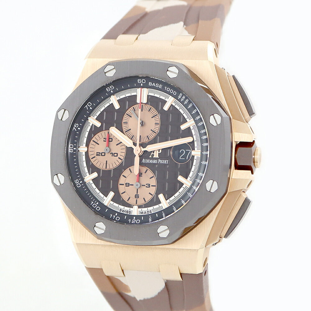 AUDEMARS PIGUET オーデマピゲ ロイヤルオーク オフショア クロノ 26401RO 世界500本限定 ブラウン チョコ 茶 迷彩 カモフラ PG ピンクゴールド セラミック メンズ 自動巻き AP 26401RO.OO.A087CA.01【6ヶ月保証】【腕時計】【中古】