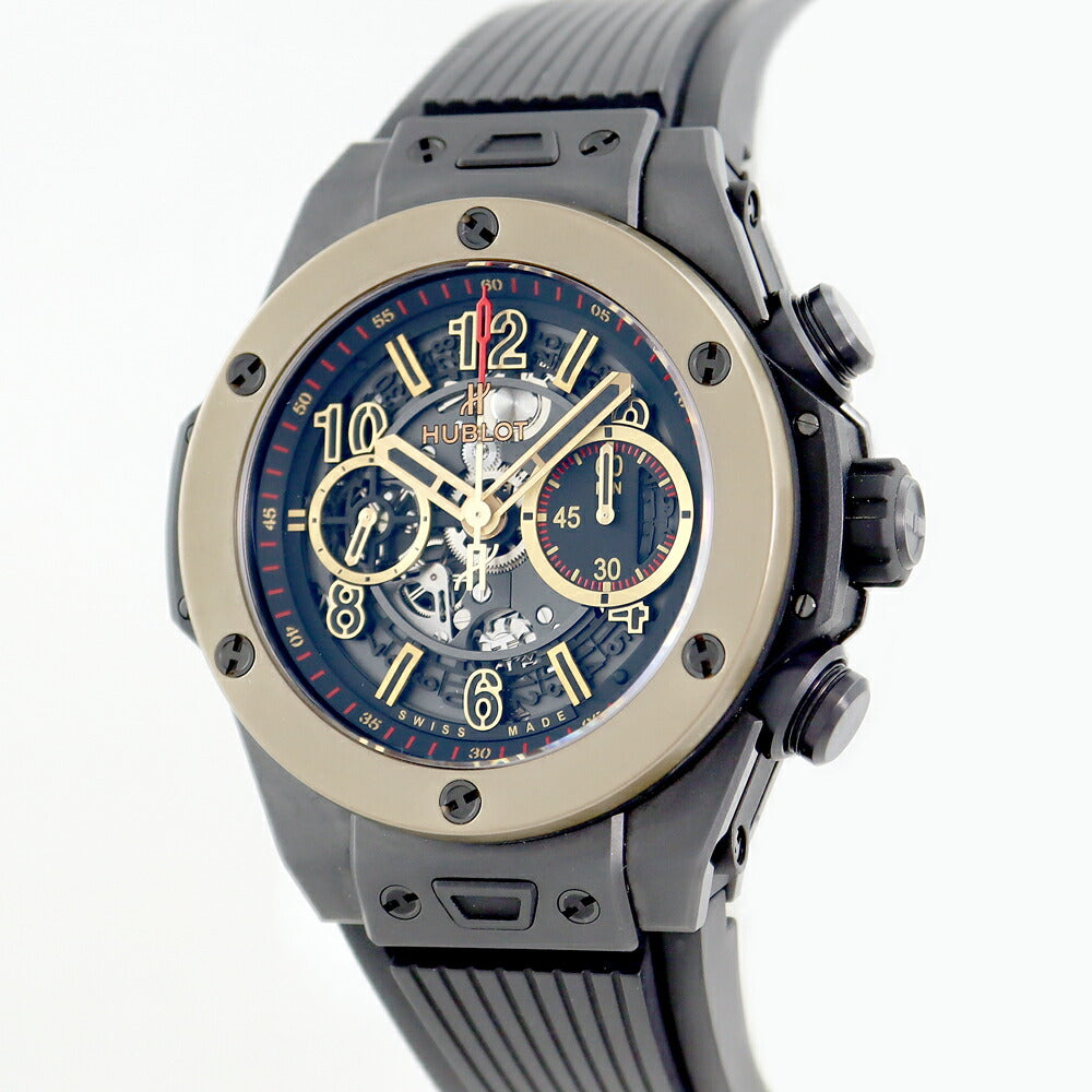 内部点検済 HUBLOT ウブロ ビックバン ウニコ セラミック マジックゴールド 411.CM.1138.RX 44mm クロノグラフ デイト スケルトン ゴールド ブラック 黒 SS ステンレス セラミック メンズ 自動巻き ビッグバン【6ヶ月保証】【腕時計】【中古】