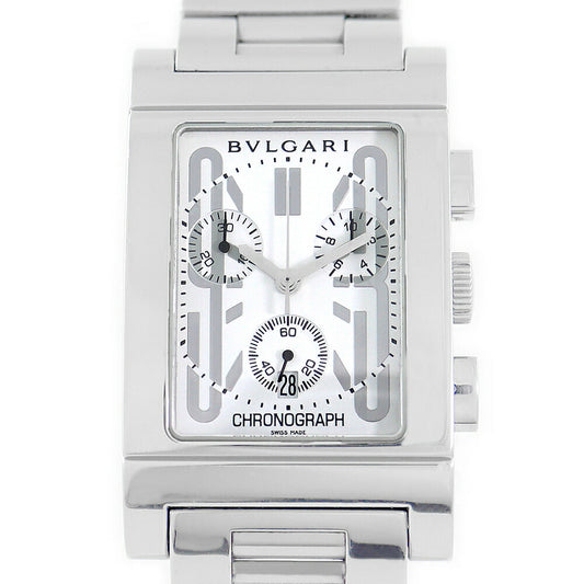 電池交換済み BVLGARI ブルガリ レッタンゴロ クロノグラフ RTC49S ホワイト 白 SS ステンレス メンズ クォーツ【6ヶ月保証】【腕時計】【中古】