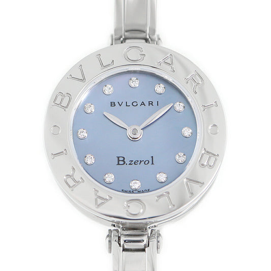 電池交換済 BVLGARI ブルガリ B-zero1 ビーゼロワン BZ22S 12Pダイヤ 純正ダイヤモンド ブルーシェル SS ステンレス レディース クォーツ バングル ウォッチ【6ヶ月保証】【腕時計】【中古】