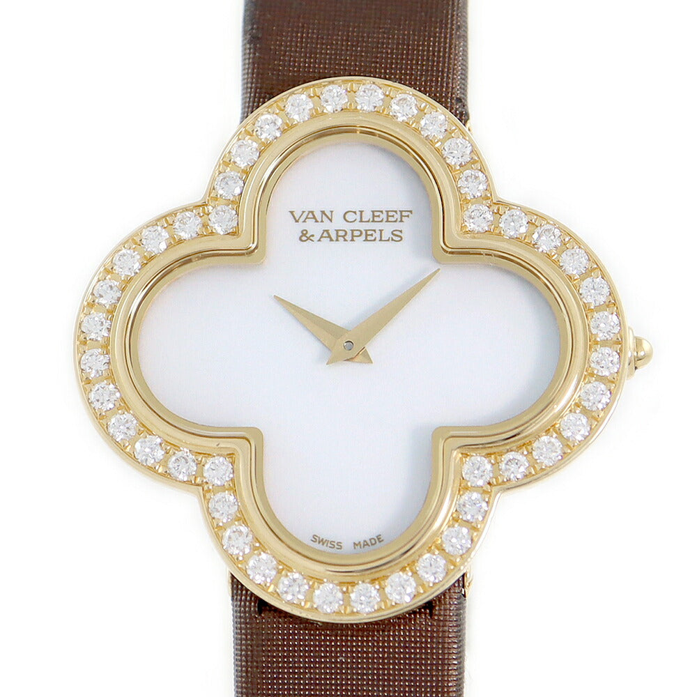 Battery replacement VANCLEEF & ARPPELS Van Cleef & Arpel Alhambra Midium 30mm 136374 ARF52800 Genuine Diamond Bezel Diamond K18YG Yellow Gold Golden White Shell Golden White Shell Genuine Belt Genuine Belt Genuine K18YG Backed Ladies Quartz