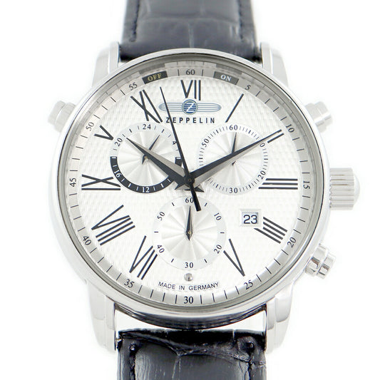 Battery replacement Zeppelin Zeppelin Transatlantic Trans Atlantic LZ127 7696 Chronograph Date Silver SS Stainless Stainless Steel Belt Men's Quartz [6 months warranty] [Watch] [Used]