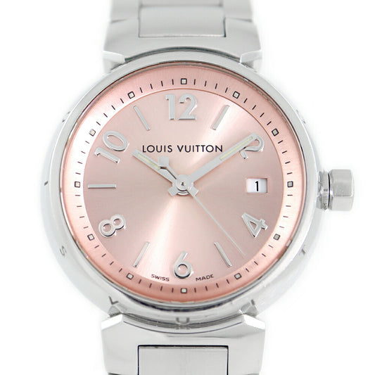 Battery replacement LOUIS VUITTON Louis Vuitton Tambour Q121X 100m Waterproof Pink SS Stainless Ladies Quartz [6 months warranty] [Watch] [Used]