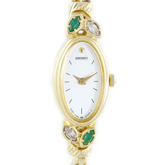 Battery replacement SEIKO Seiko Oval Bijou 1E20-6190 White White Color Stone YGP Yellow Gold SS Stainless Ladies Quartz Watch [6 months warranty] [Watch] [Used]