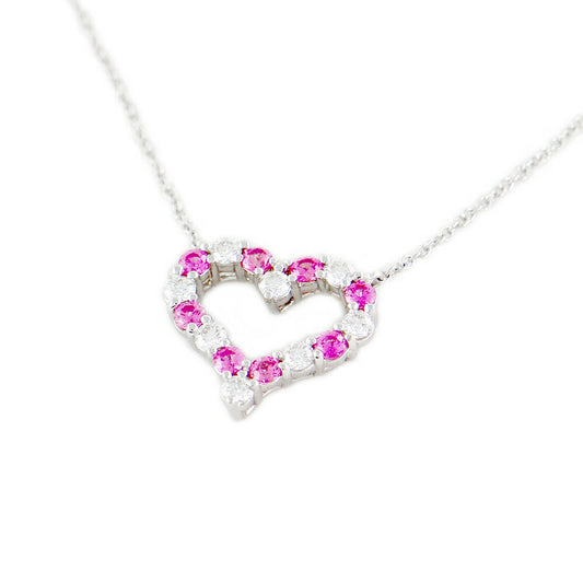 New finished Tiffany & Co. Tiffany Sentimental Heart 15.5mm Genuine Diamond 8P Diamond 8P Pink Sapphire PT950 Platinum Necklace [Jewelry] [Used]