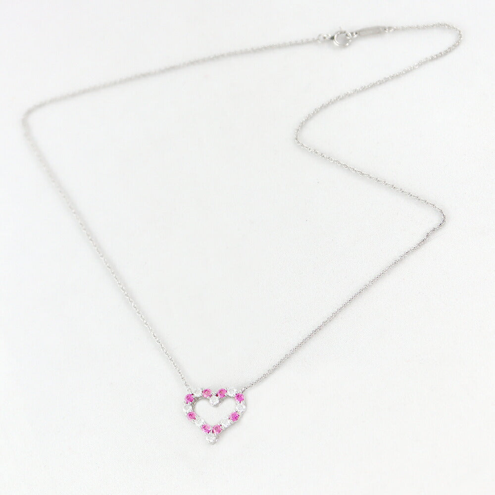 New finished Tiffany & Co. Tiffany Sentimental Heart 15.5mm Genuine Diamond 8P Diamond 8P Pink Sapphire PT950 Platinum Necklace [Jewelry] [Used]