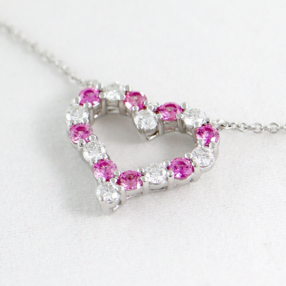 New finished Tiffany & Co. Tiffany Sentimental Heart 15.5mm Genuine Diamond 8P Diamond 8P Pink Sapphire PT950 Platinum Necklace [Jewelry] [Used]