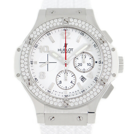 Inspector HUBLOT Uburo Big Bang Bang San Moritz Genuine Diamond Bezel 301.se.230.RW.114 44mm Chronograph Date White White White White White SS Stainless Steel New Genuine Belt Men's Automatic Big Bang [6 months warranty] [Watch] [Used]