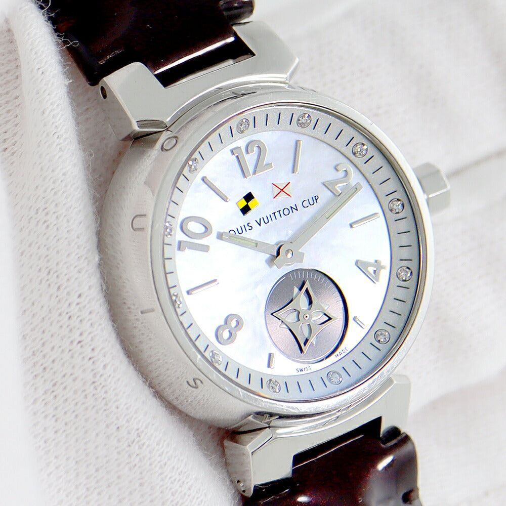 LOUIS VUITTON Tambour Lovely Cup PM Q12M0 Diamond White Shell Dial