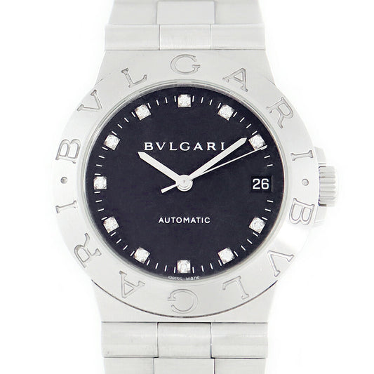 ☆BVLGARI ブルガリ ディアゴノ スポーツ LCV35S 11Pダイヤモンド デイト 黒 ブラック SS ステンレス メンズ 自動巻き 【6ヶ月保証】【腕時計】【中古】