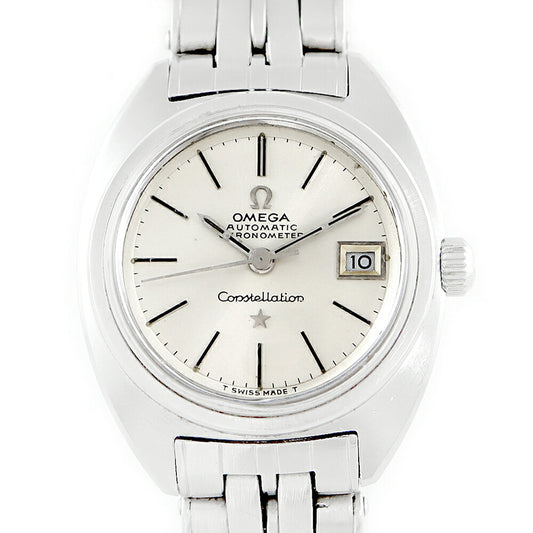 ☆Omega Omega Constellation Chronometer Date Silver SS Stainless Ladies Automatic Wrap Antique Vintage [Watch] [Used]