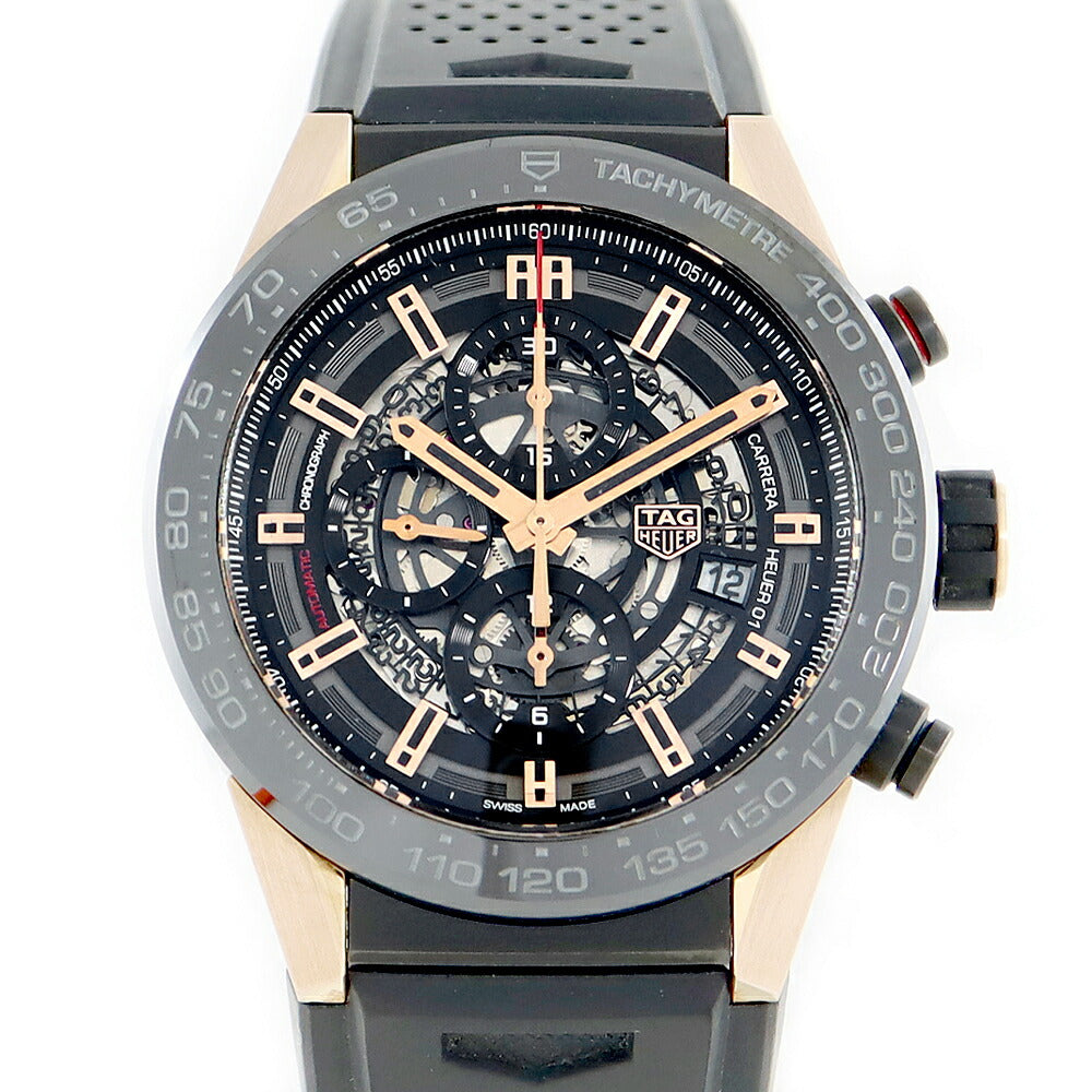 TAG HEUER Taghoier Carrella Calibur II 01 Chronograph CAR2A5A FT6044 Date Skeleton Gold Black Black K18RG Rose Gold Titanium Ceramic Besel Men's Automatic Wind [6 months warranty] [Watch] [Used]