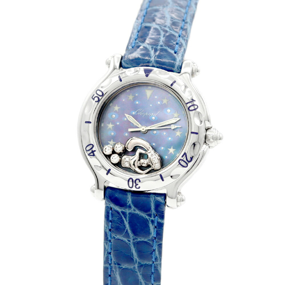 Battery replacement CHOPARD Chopard Happy Sports Zodiac Aquarius 27/8438 Diamond Moving Diamond Date Blue Blue Shell SS Stainless Steel Genuine Belt Genuine Buckwheat Ladies Quartz [6 months Watch] [Used]