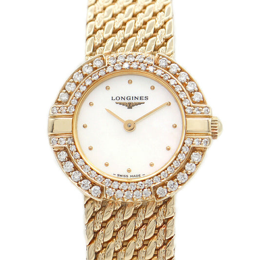 Battery replacement Longines Longines Double Diamond Bezel Golden White Shell K18YG Yellow Gold Ladies Quartz [6 months warranty] [Watch] [Used]