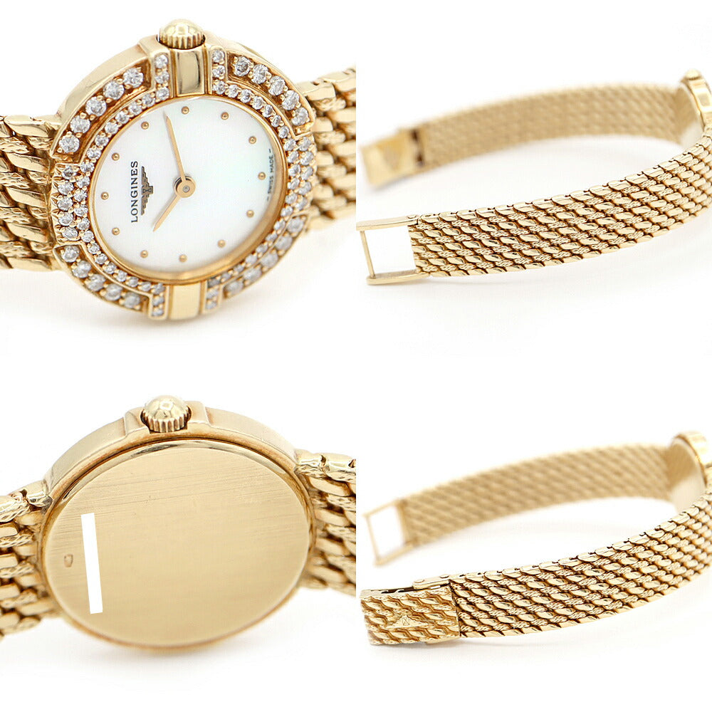 Battery replacement Longines Longines Double Diamond Bezel Golden White Shell K18YG Yellow Gold Ladies Quartz [6 months warranty] [Watch] [Used]