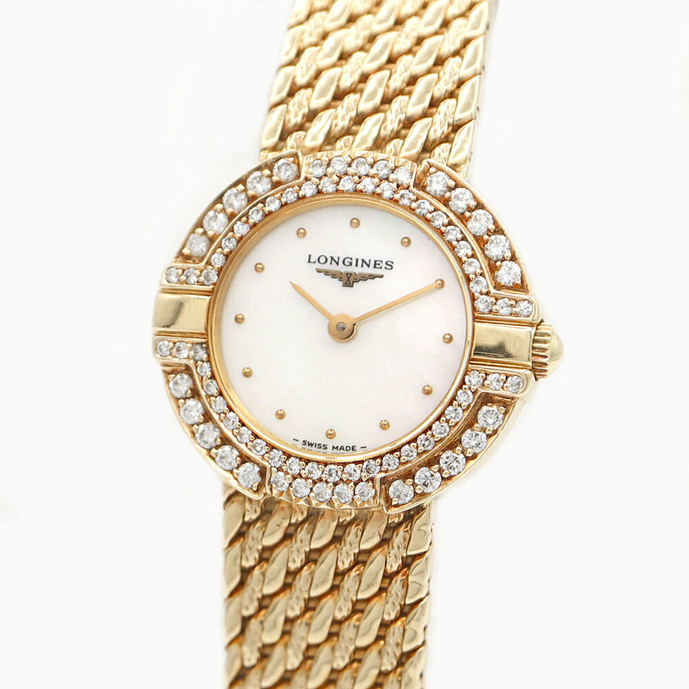 Battery replacement Longines Longines Double Diamond Bezel Golden White Shell K18YG Yellow Gold Ladies Quartz [6 months warranty] [Watch] [Used]