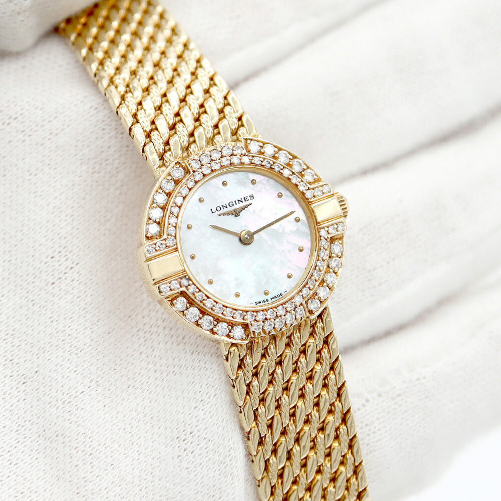 Battery replacement Longines Longines Double Diamond Bezel Golden White Shell K18YG Yellow Gold Ladies Quartz [6 months warranty] [Watch] [Used]