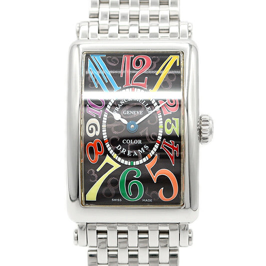 電池交換済 FRANCK MULLER フランクミュラー ロングアイランド カラードリーム 902QZ CD AC 黒 ブラック ギョーシェ SS ステンレス レディース クォーツ【6ヶ月保証】【中古】【腕時計】