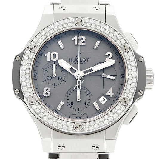 内部点検済 HUBLOT ウブロ ビッグバン クロノグラフ アールグレイ 342.ST.5010.ST.1104 41mm クロノグラフ デイト 純正ダイヤモンド ダイヤベゼル グレー SS ステンレス メンズ 自動巻き【6ヶ月保証】【腕時計】【中古】