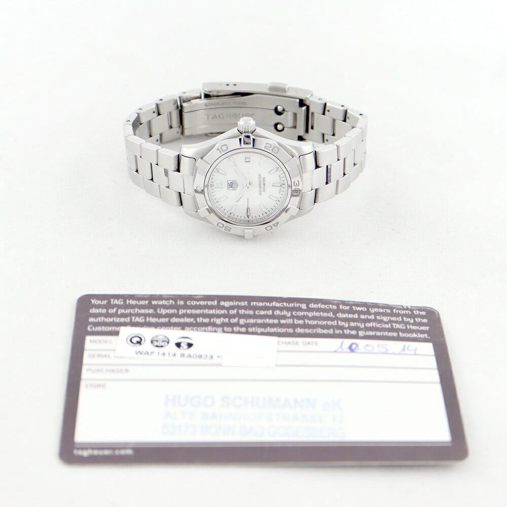 Battery replacement TAG HEUER Tag Hoen Aqua Racer WAF1414 Date 300m Waterproof White Shell SS Stainless Ladies Quartz [6 months warranty] [Watch] [Used]