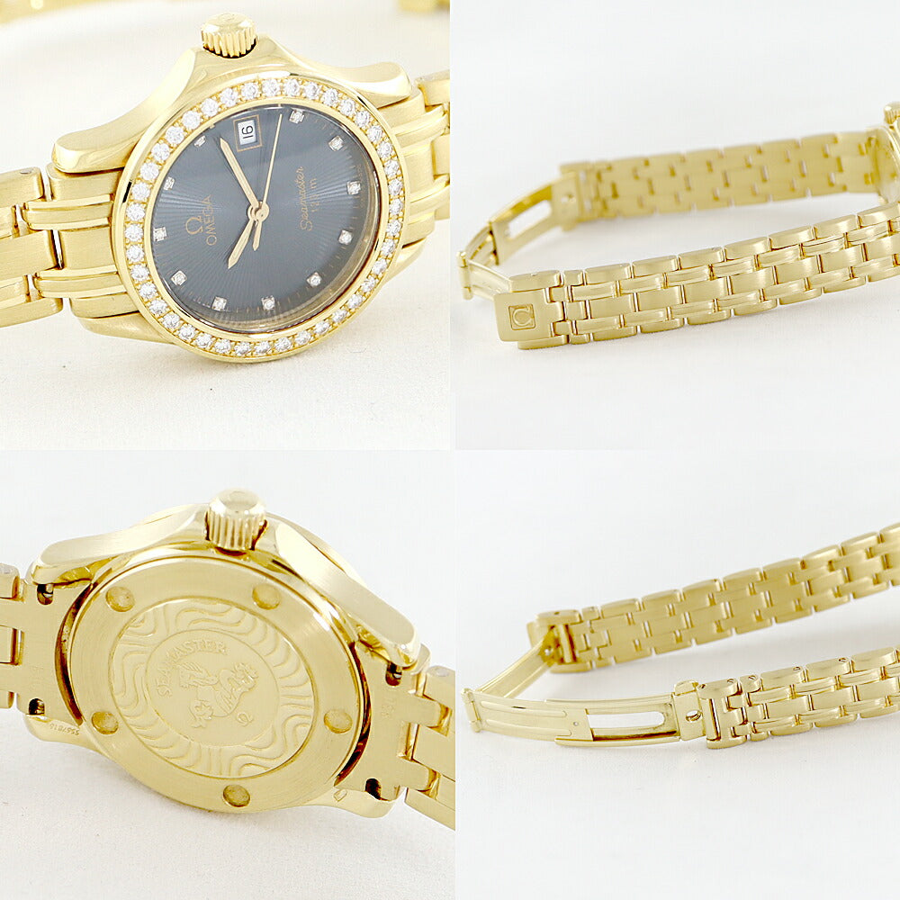 Almost new battery replacement OMEGA Omega Sea Master 120m 2185.45 Navy Navy Diamond Bezel 12P Diamond Genuine Diamond K18YG Yellow Gold Gold Solid Ladies Quartz [6 months Warranty] [Watch] [Used]