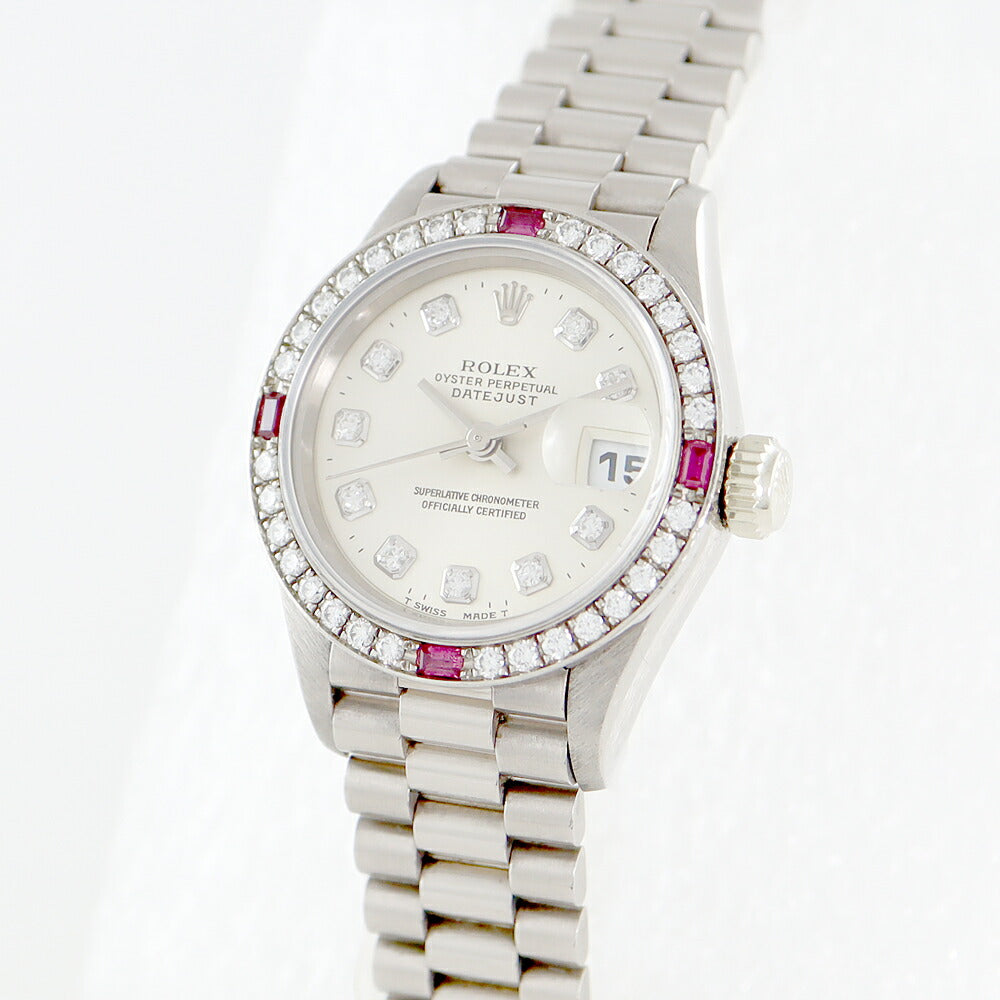 ROLEX Rolex DateJust Date Just 69069G S Genuine Bezel 4P Ruby 10P Ruby 10P Diamond Silver K18WG White Gold Golden Passion Ladies Automatic Winding [6 months warranty] [Watch] [Used]