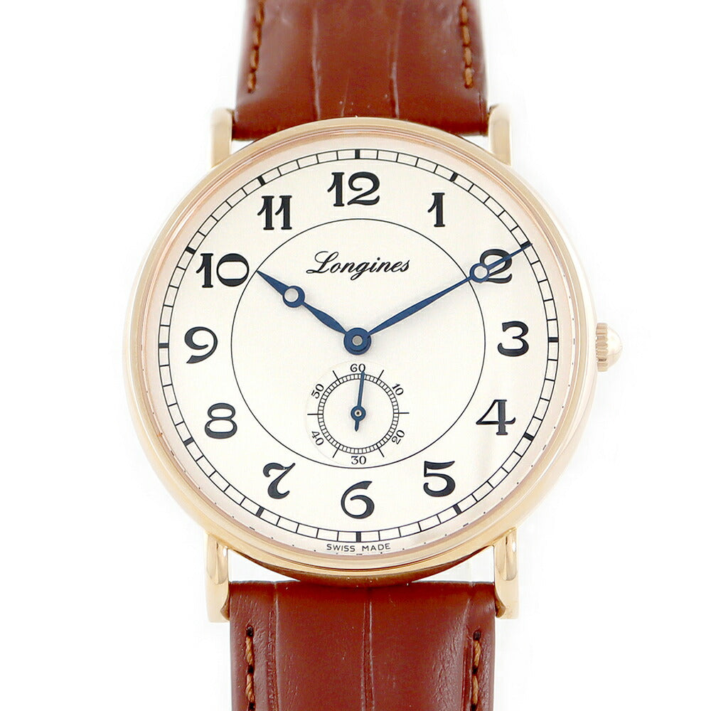 Almost new internal point inspection Longines Longines Longine Lezance Heritage L4.785.8 Smoseko White Ivory K18PG Pink Gold Gold Genuine Genuine Leather Belt Genuine Bucket Men's Automatic Wind [6 months Guarantee] [Watch] [Used]