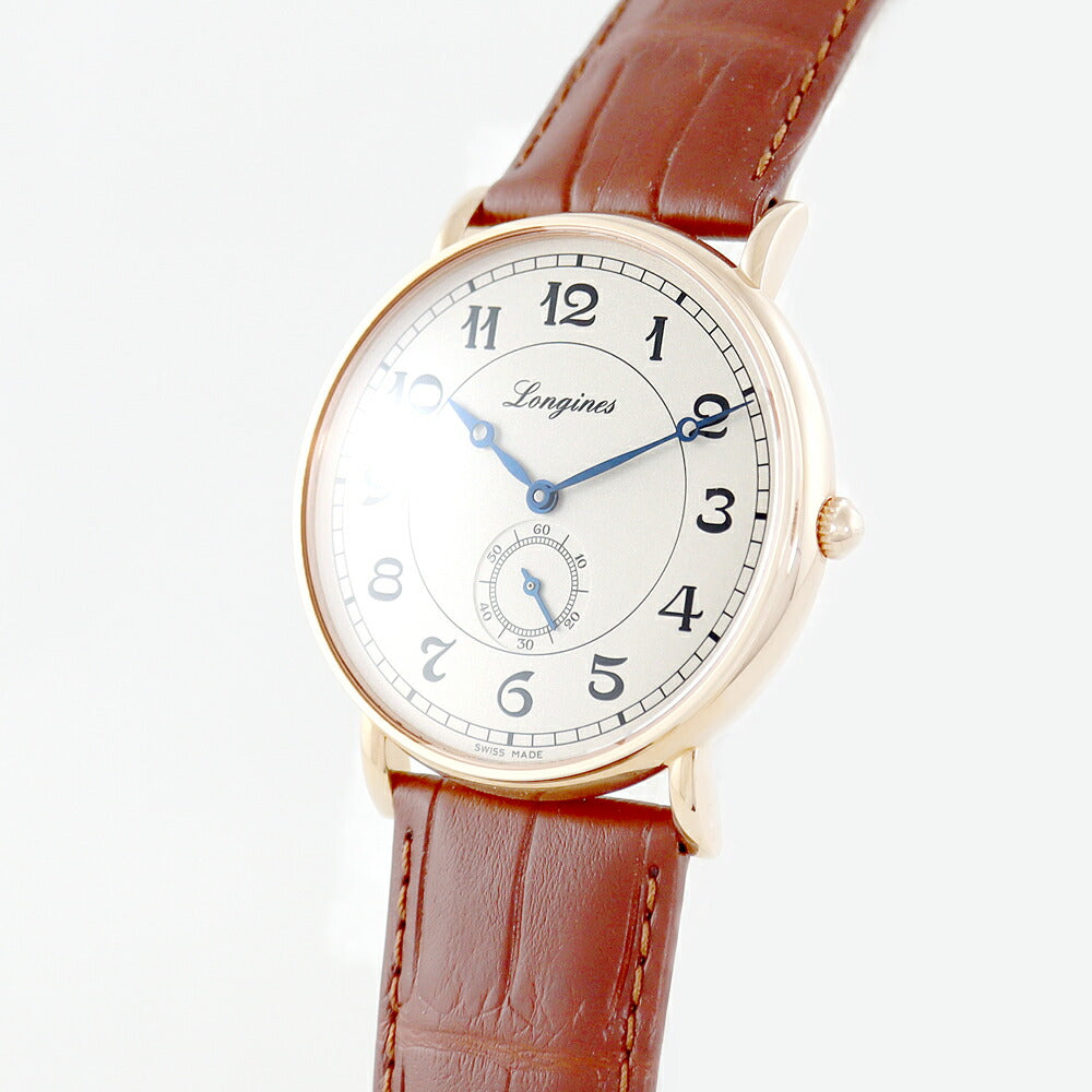 Almost new internal point inspection Longines Longines Longine Lezance Heritage L4.785.8 Smoseko White Ivory K18PG Pink Gold Gold Genuine Genuine Leather Belt Genuine Bucket Men's Automatic Wind [6 months Guarantee] [Watch] [Used]