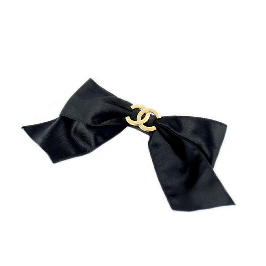 CHANEL Chanel Coco Mark Ribbon Valletta Hair Clip Black Black Gold Metal Ladies Vintage Antique [Jewelry] [Used]