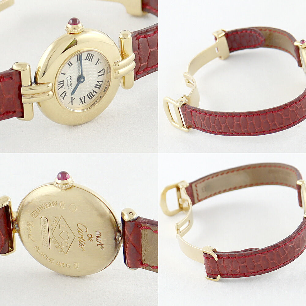 K☆Cartier Cartier Cartier Mascolized Vermille SV925 150th Anniversary 1847 Limited Leather Ladies Quartz [6 months warranty] [Watch] [Used]