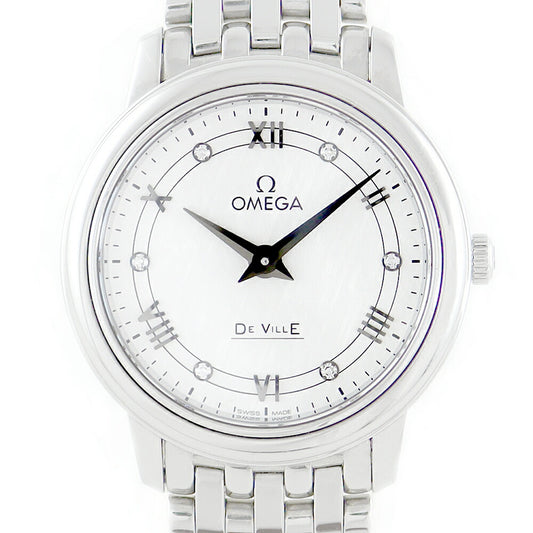 電池交換済み OMEGA オメガ DeVille デビル プレステージ 6Pダイヤモンド  424.10.27.60.52.002 シルバー SS ステンレス レディース クォーツ【腕時計】【中古】