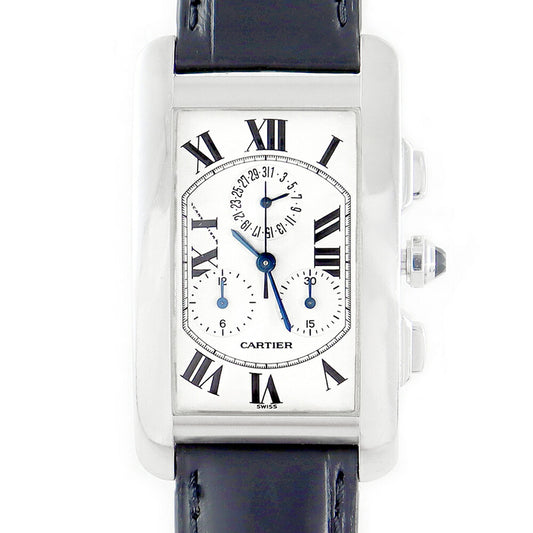 Cartier Cartier Cartier Cartier Tank American LM Chronory Flex W2603356 solid chronograph permanent calendar day white ivory K18WG White gold genuine belt genuine genuine K18WG buckle men's quartz [6 months warranty] [Watch] [Used]