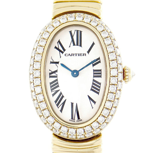 電池交換済 Cartier カルティエ ベニュワール 純正ダイヤモンドベゼル WB5096D8 純正二重ダイヤベゼル ダイヤリューズ 白 ホワイト アイボリー K18YG イエローゴールド 金無垢 レディース クォーツ【6ヶ月保証】【腕時計】【中古】