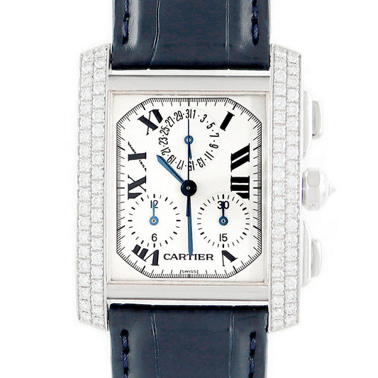 Cartier Cartier Cartier Cartier Cartier Tank Fransey LM Chronory Flex Golden Golden Golden Diamond WE100451 Chronograph Permanent Calendar Date Diamond Besel White Ivory White Ivory White Gold Genuine Belt Genuine K18WG Bucket Men Quartz [Watch] [Used]