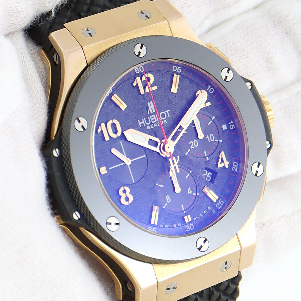 内部点検済 HUBLOT ウブロ ビッグバン 301.PB.131.RX 44mm クロノグラフ デイト ブラック 黒 カーボン K18PG RG レッドゴールド 純正ベルト 純正尾錠 メンズ 自動巻き ビックバン PG ピンクゴールド【6ヶ月保証】【腕時計】【中古】