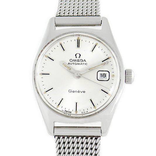 ☆希少品 OMEGA オメガ Geneve ジュネーブ Cal. デイト シルバー SS ステンレス 純正ベルト レディース 自動巻き アンティーク ヴィンテージ【腕時計】【中古】