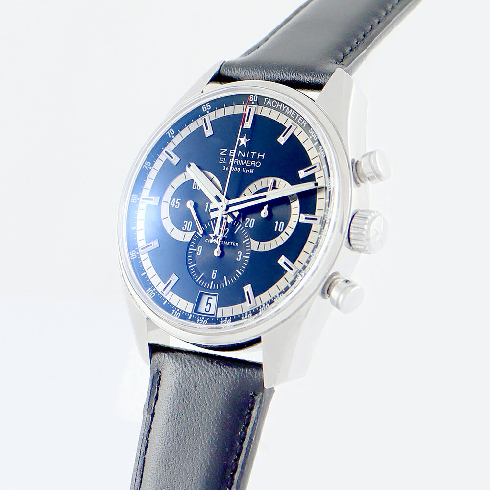 ZENITH ゼニス EL PRIMERO エルプリメロ 36000VPH 03.2040.400 21.C496 クロノグラフ 黒 ブラック SS ステンレス 新品ベルト 純正尾錠 裏スケ メンズ 自動巻き【6ヶ月保証】【腕時計】【中古】