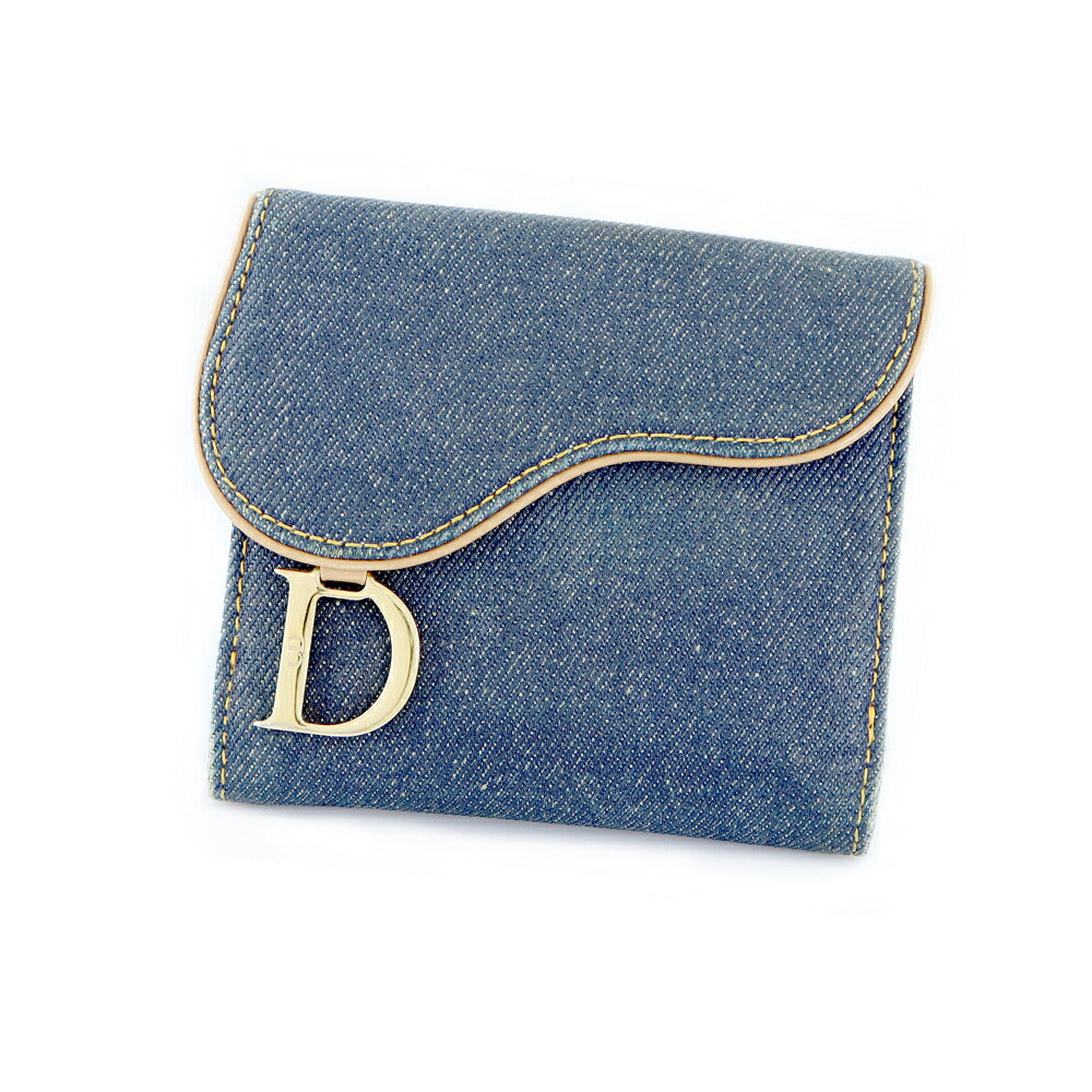 ☆Christian Dior Christian Dior Saddle Bi -fold Wallet Denim Blue Blue Men's Ladies [Bag] [Used]