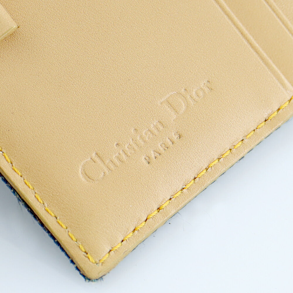 ☆Christian Dior クリスチャンディオール サドル 二つ折り財布 デニム 青 ブルー メンズ レディース 【バッグ】【中古】