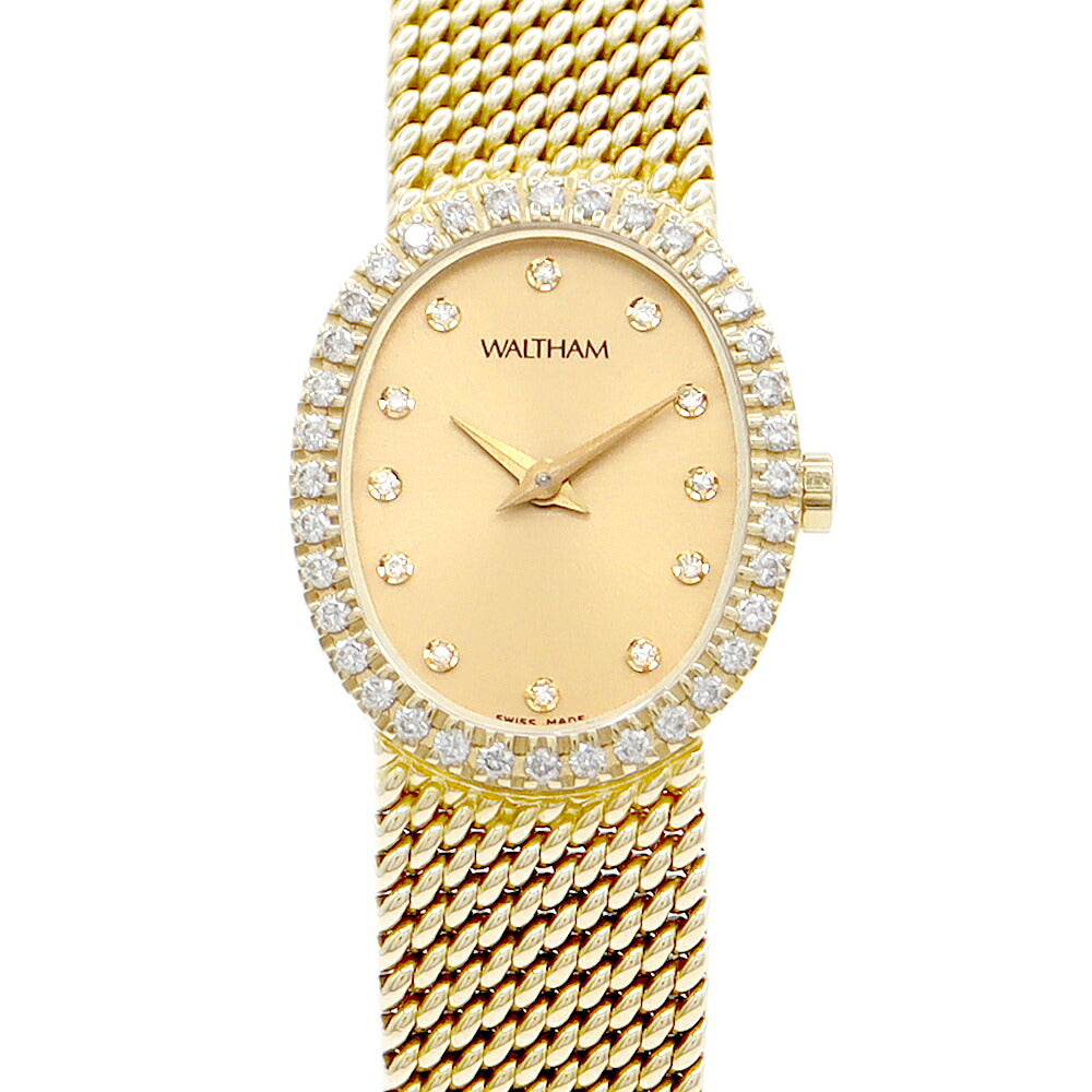 Battery replacement Waltham Waltham 760.10.95230.52 Genuine diamond diamond bezel 12P diamond gold gold K18YG Yellow gold golden solid ladies quartz [6 months warranty] [Watch] [Used]