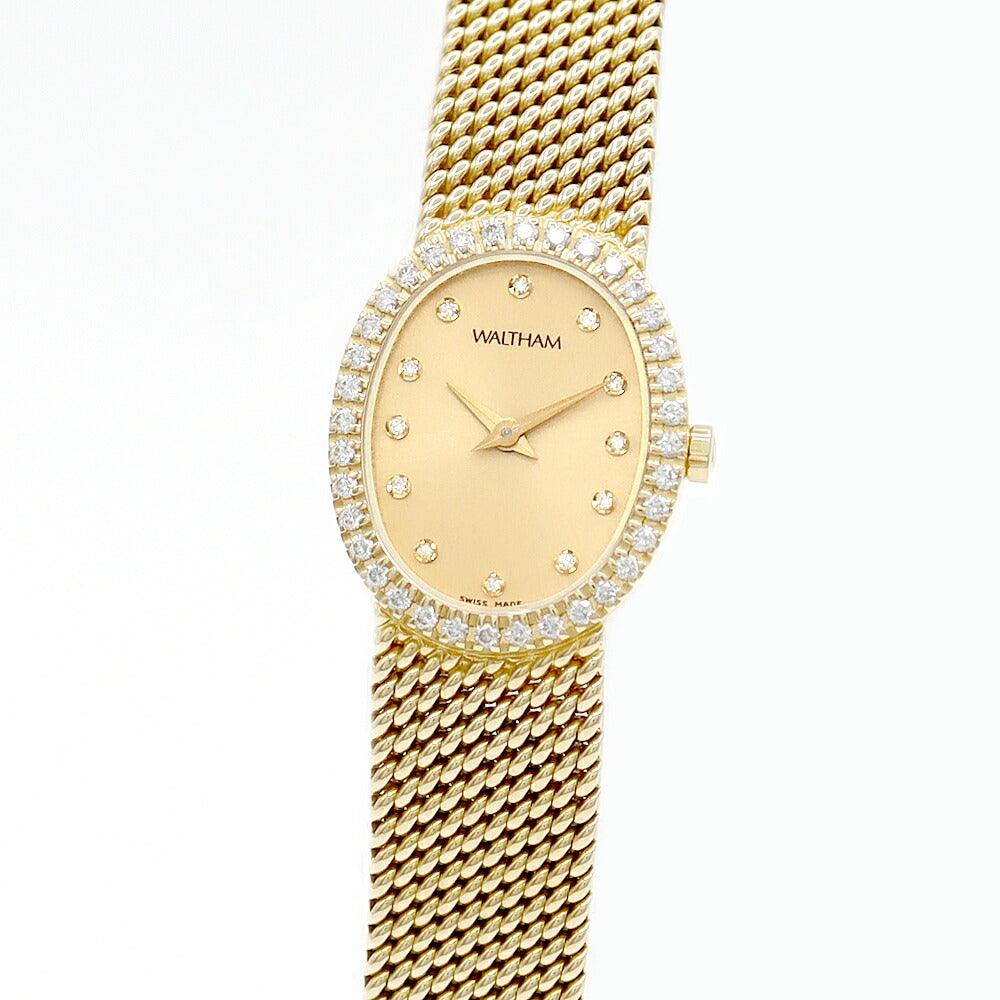 Battery replacement Waltham Waltham 760.10.95230.52 Genuine diamond diamond bezel 12P diamond gold gold K18YG Yellow gold golden solid ladies quartz [6 months warranty] [Watch] [Used]