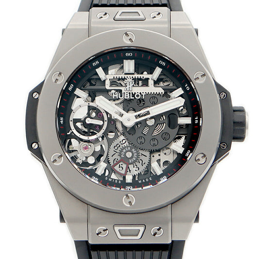 Inspector HUBLOT Uburo Big Bang Unico Mecha 10 Titanium 414.NI.1123.RX 45mm Power Reserve Skeleton Gray TI Titan Genuine Belt Genuine Bucks Men's Handwrinks [6 months Watch] [Used]