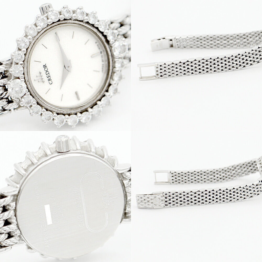 Gala with battery replacement seiko Seiko Seiko Credor 2F70-0310-D Genuine diamond diamond bezel rews Diamond white white silver K18WG White gold golden solid ladies quartz [6 months warranty] [Watch] [Used]